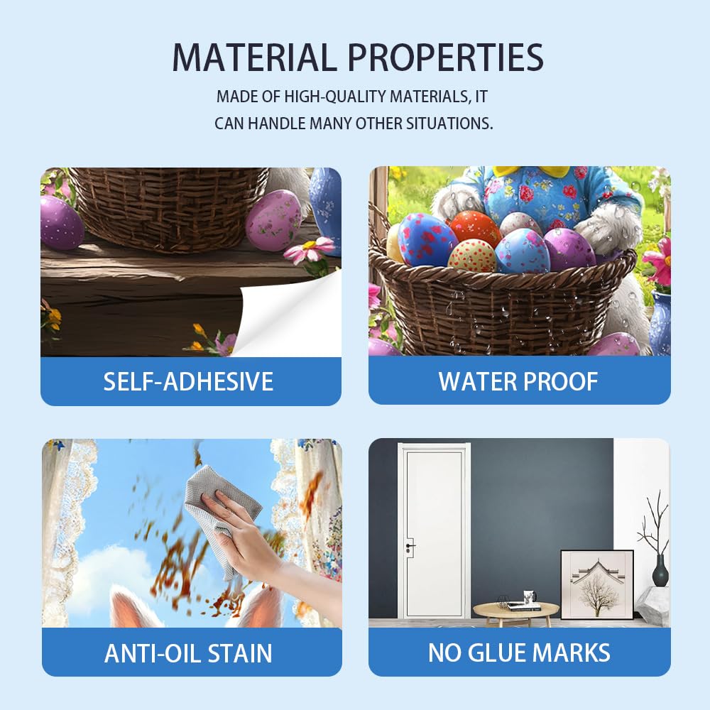 WDESYADMS PVC Self Adhesive Door Sticker 30.3x78.7 Inch Easter Bunny with Basket of Eggs Design Peel and Stick Decorative Door Decal for Bedroom Living Room Entryway Spring Home Decor