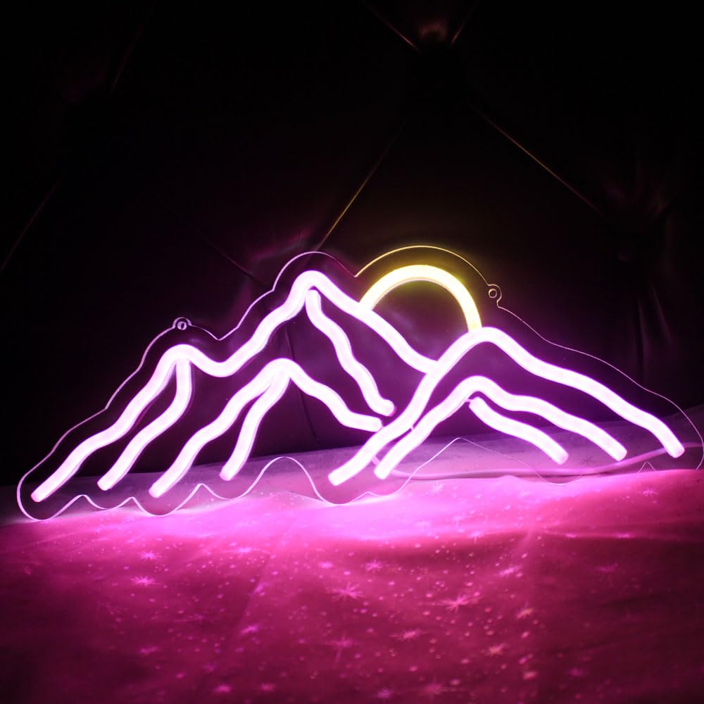 Mountain Sunset Neon Signs for Room Decor LED Neon Light Sign for Bedroom Wall Mountain Decor for Home Party Wedding Christmas Decorations USB Powered(Purple)