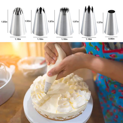 JAYVAR 5 Large Piping Tips Set - 5 Different Frosting Tips for Cake Decorating - Cupcake Pastry Tips for Cookies Cake Decorating Piping Tips Model 1A 1E 348 347 356