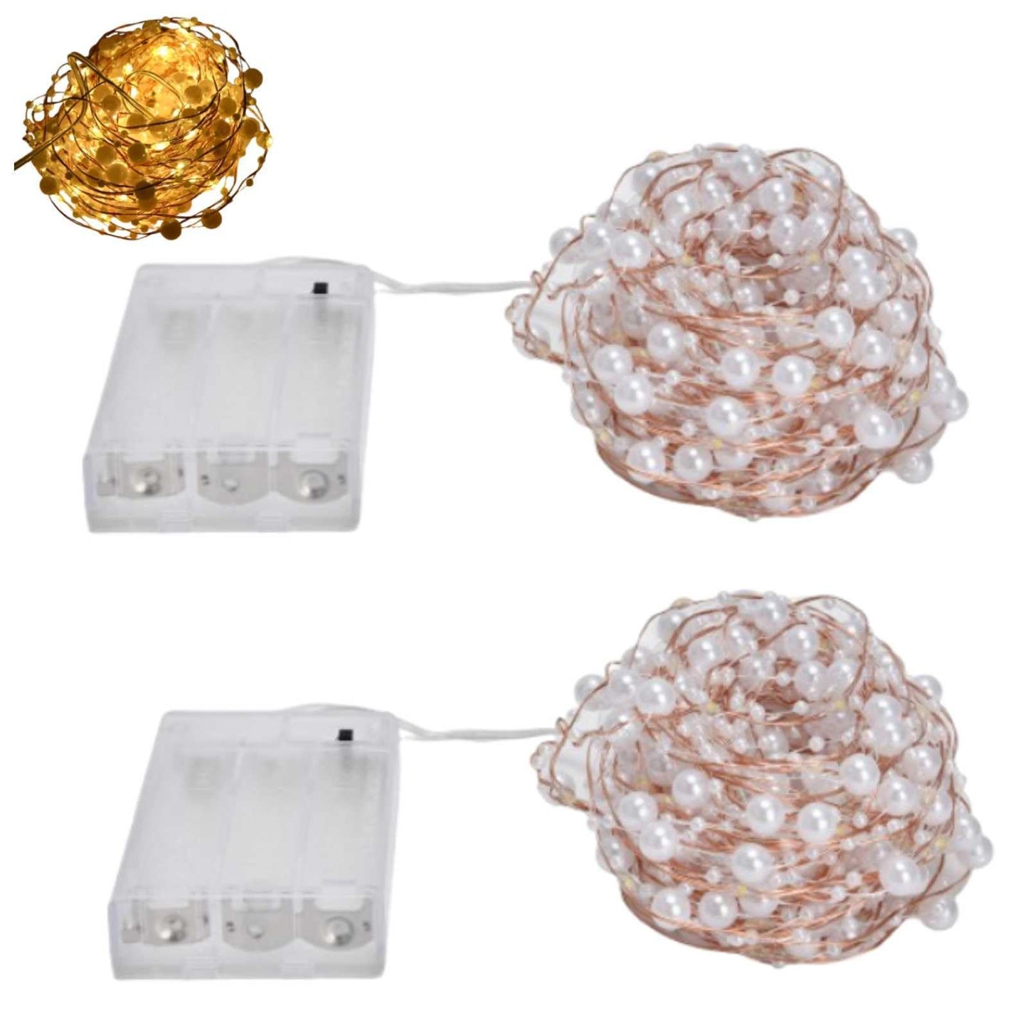 Kukyller 2PCS 32.8ft LED Fairy Lights Battery Operated, Ocean Pearl Beads String Lights, Pearl Fairy Copper Wire Lights for Home Bedroom Classroom Dorm Wedding Christmas Decor (10m)