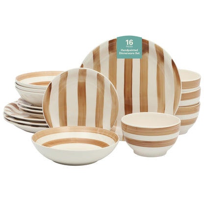 Gibson Home Queenslane 16 Piece Double Bowl Plates and Bowls Dinnerware Sets - Matte Blue