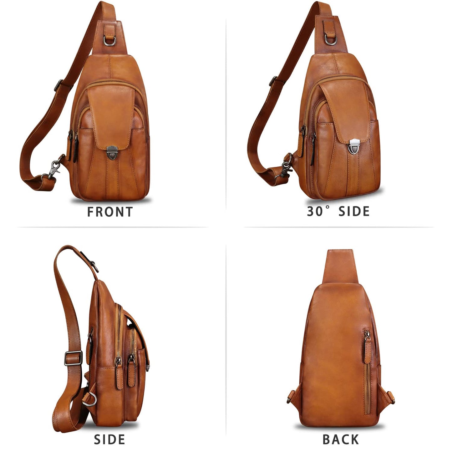 LRTO Genuine Leather Sling Bag for Women and Man Handmade Retro Hiking Crossbody Backpack Purse Chest Shoulder Daypack (Brown)