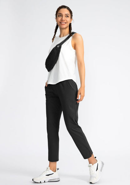 Soothfeel Women's Pants with 4 Pockets 7/8 Stretch High Waisted Sweatpants Travel Athletic Work Golf Pants for Women(Black, Medium)