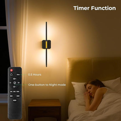 1 Pack 10000mAh Detachable Battery Operated Wall Sconce, Wireless Wall Lamp 360°Rotate,3000-6500K Dimmable, Rechargeable Wall Light for Bedroom, Living Room, 28.3 Inch Black Gold