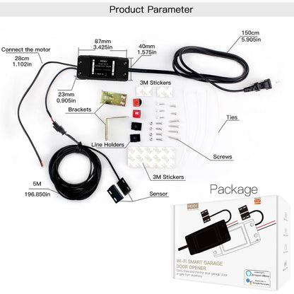 MOES WiFi Smart Garage Door Opener Controller,Smart Life/Tuya APP Remote Monitor Your Garage Door Anywhere Anytime,Compatible with Alexa Google Home No hub Required.