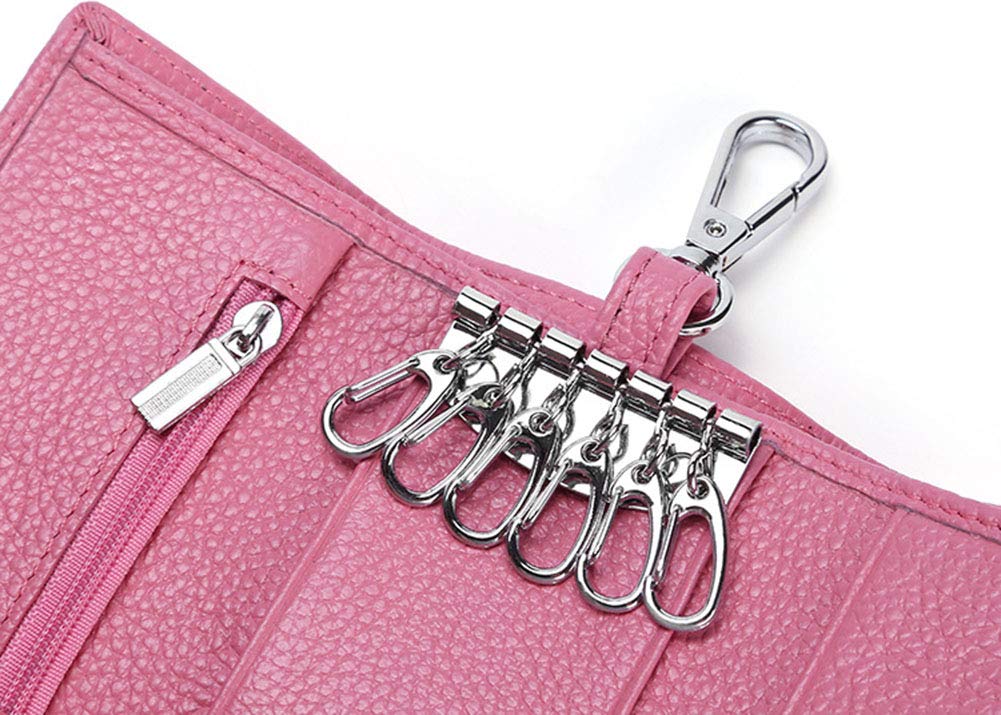RuoFeng Keychain Key Holder Ring with 6 Hooks Snap Closure (Pink)