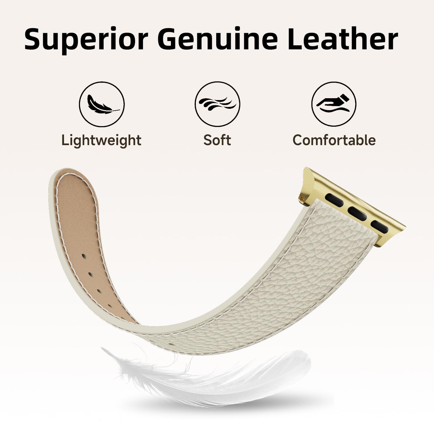 Leather Band Compatible with Apple Watch BandUltra 2 1 Series 10/9/8/7/6/5/4/SE,H-Shaped Buckle strap for iWatch 38/40/41/42/44/45/46/49mm Women Men (White Band + Gold H Buckle, 38mm 40mm 41mm 42mm)