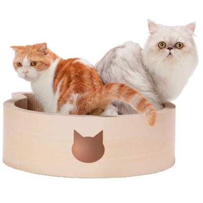 NECOICHI Cat-Headed Scratcher Bed (Birch, Large) | Cardboard Cat Scratcher Bowls for Indoor Cats - Cat Scratching Board, Cat Scratch Pad Lounger with Reversible Usability and Extra Comfort for Lounge