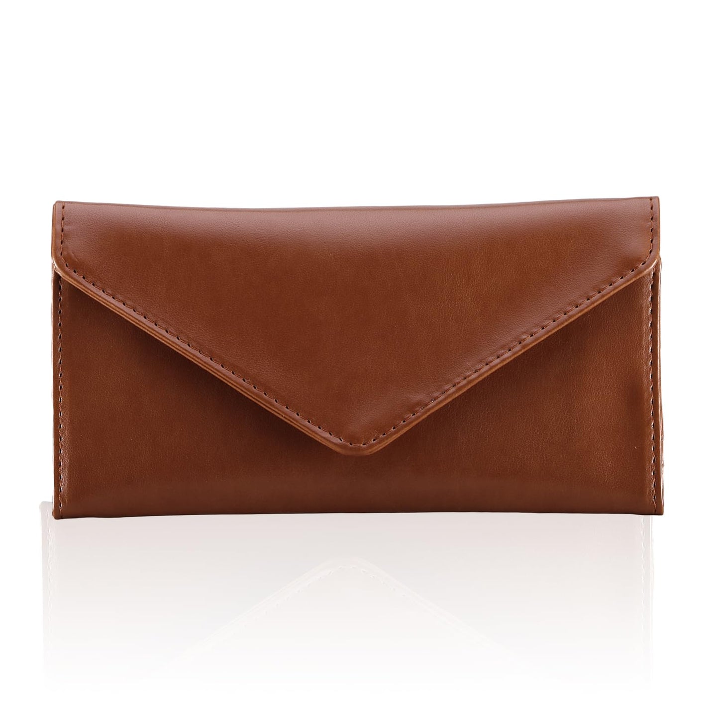 HAWEE Leather Cash Envelope Wallet, RFID Blocking Card Organizer for Women, Reusable Coin Pouch, Coffee Brown