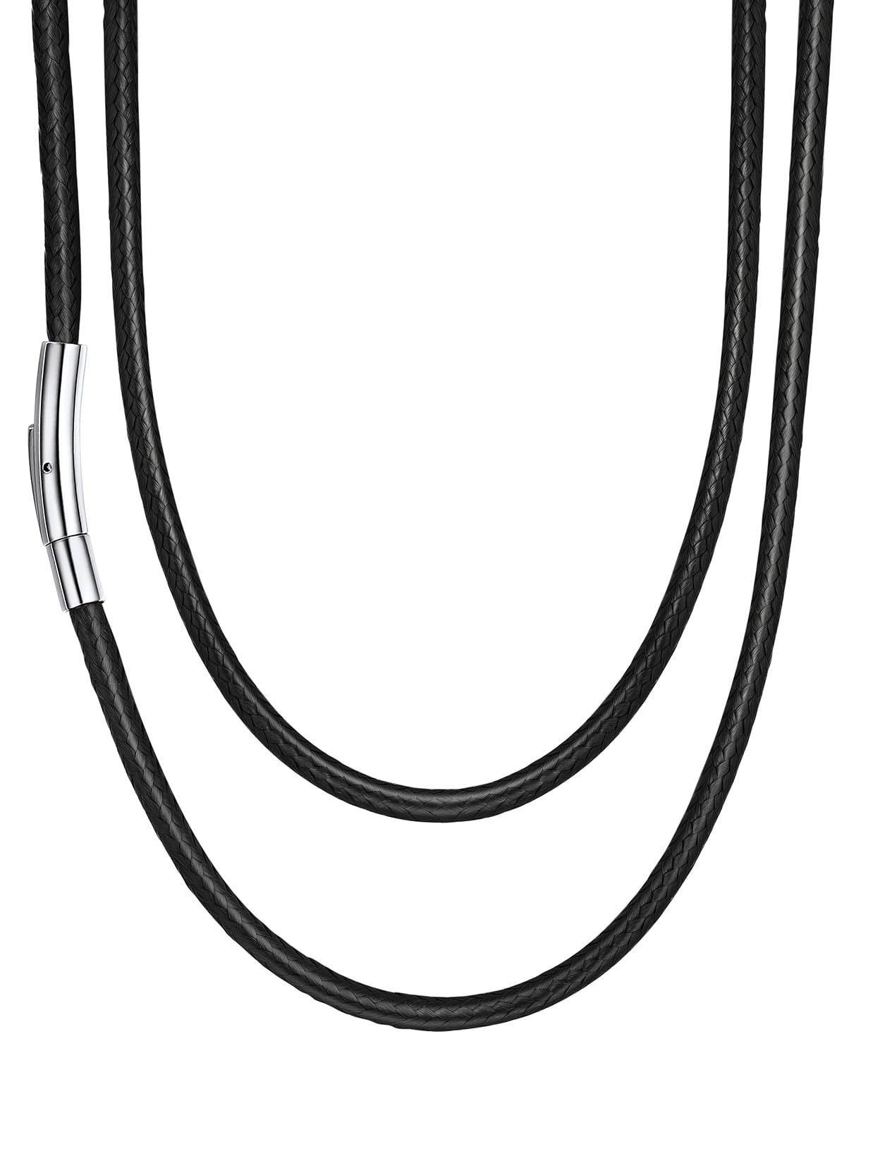 Suplight Waterproof 3mm Woven Wax Rope Chain For Men Women, Black Leather Necklace Cord With Superb Strong Clasp, Breathable Braided Leather Necklace DIY Jewelry For Pendant 18inch