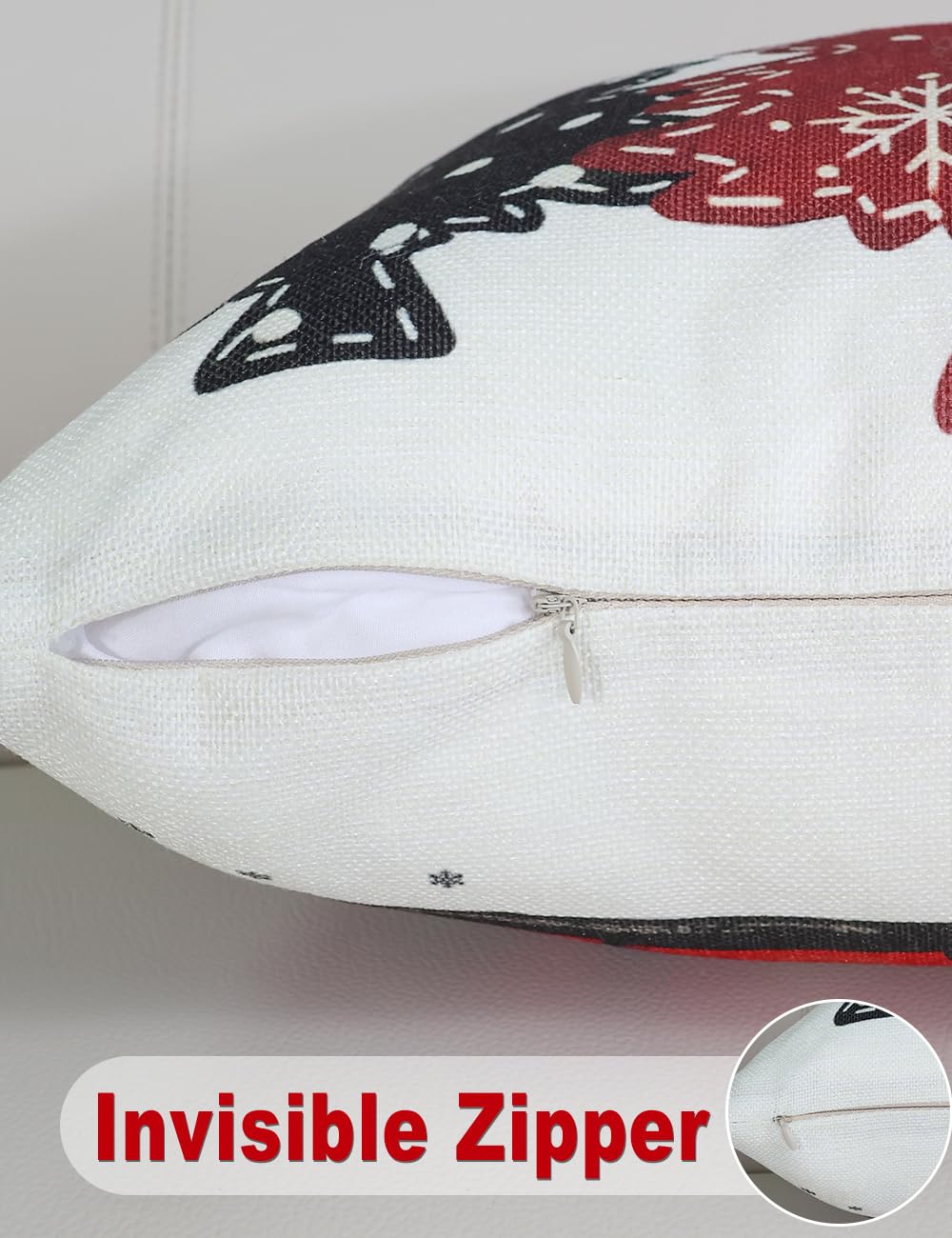 Double-Sided Print Christmas Pillow Covers 16''x16'', Set of 4, 8 Christmas Patterns Christmas Tree, Snowman, Snowflakes, Merry Christmas, Deer, Santa Claus,Truck, Let It Snow, Soft Linen Material