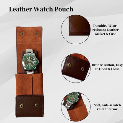 IcyKiwii Leather Watch Case, Watch Travel Pouch, Single Watch Box for men and women, Luxury Watch Organizer, Watch Storage (Brown)