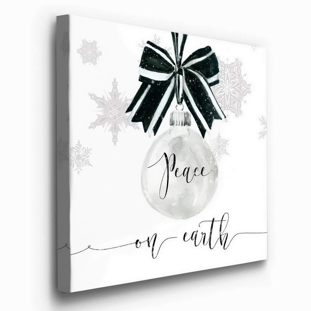 Renditions Gallery Peace on Earth Ornament Wall Art, Cute Christmas & Winter Artwork, Black & White Snowflake, Premium Gallery Wrapped Canvas Decor, Ready to Hang, 24 in H x 24 in W, Made in America