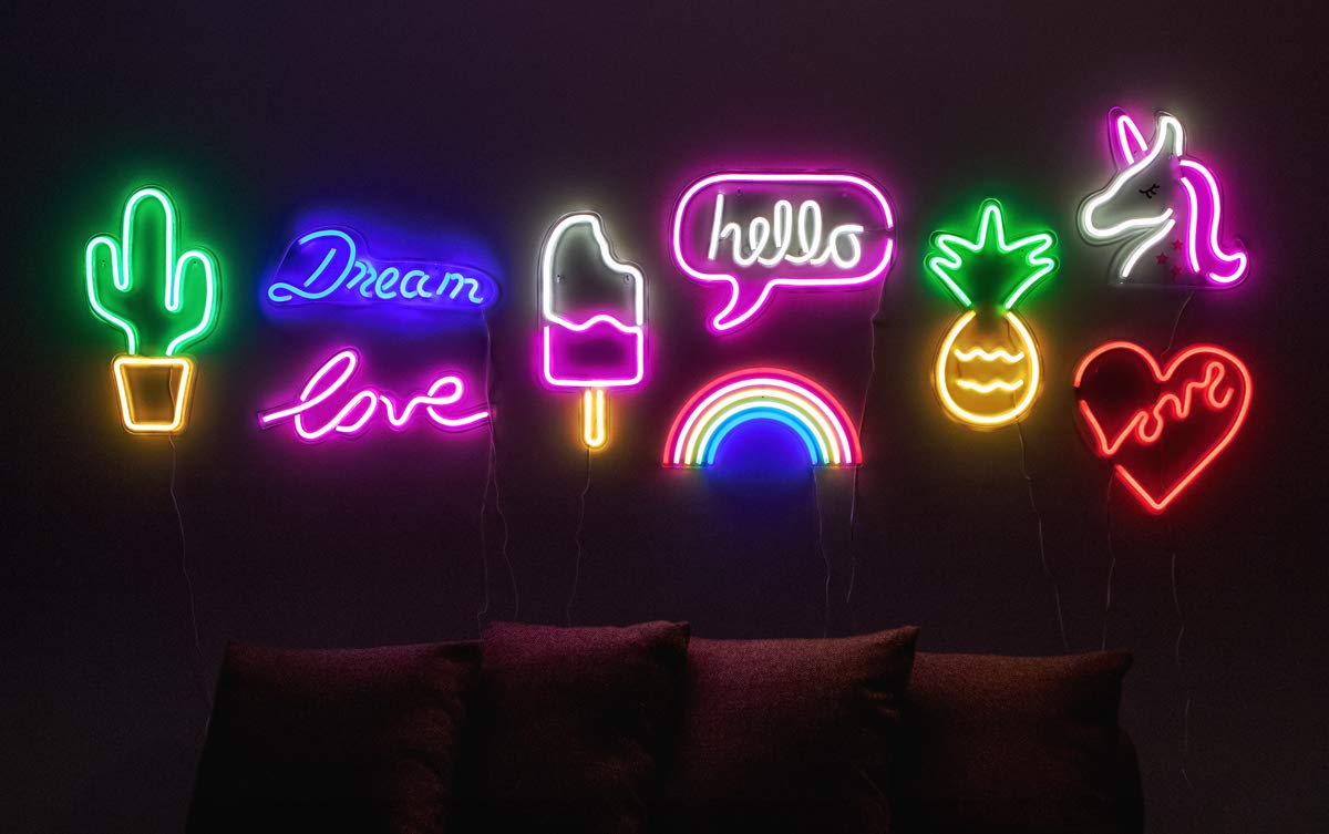 Isaac Jacobs 13" x 13" inch LED Neon Pink and White Unicorn Wall Sign For Cool Light, Wall Art, Bedroom Decorations, Home Accessories, Party, and Holiday Decor: Powered by USB Wire (Unicorn)