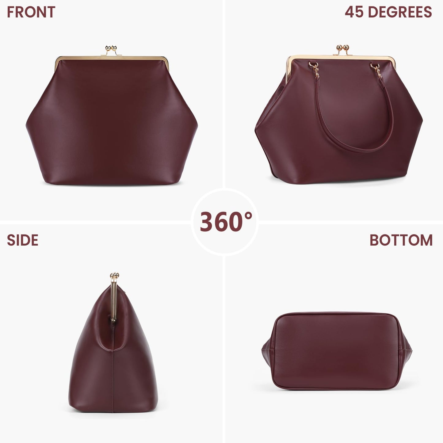 CATSEA Large Women's Kiss Lock Bag PU Medium Top Handle Handbags Kiss Clasp Shoulder Bags Tote Purse Messenger Clutch (Red)