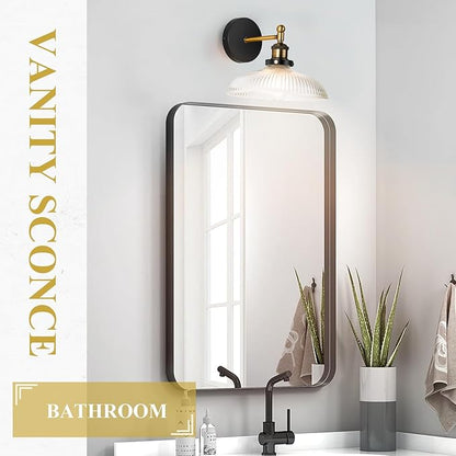 Vintage Wall Sconces Set of 2 Indoor 110V Hardwired Stripe Glass Wall Mounted Lamp Light Fixtures for Bathroom Vanity Kitchen Hallway Stairway, Anti-Rust Brushed Bronze Finish, E26 Base, WS-23061-B2