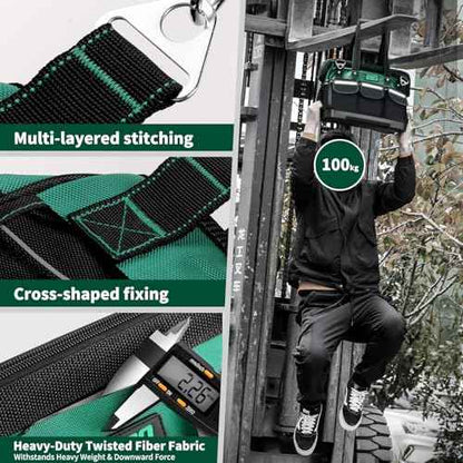 Tool Bag 18 Inch Molded Bottom, Upgraded Handle 18-Pocket Toolbox Organizer, Portable Multi-Pocket Waterproof, Tool Bag with Adjustable Shoulder Strap for Mechanics, DIY, Dad Birthday Gift