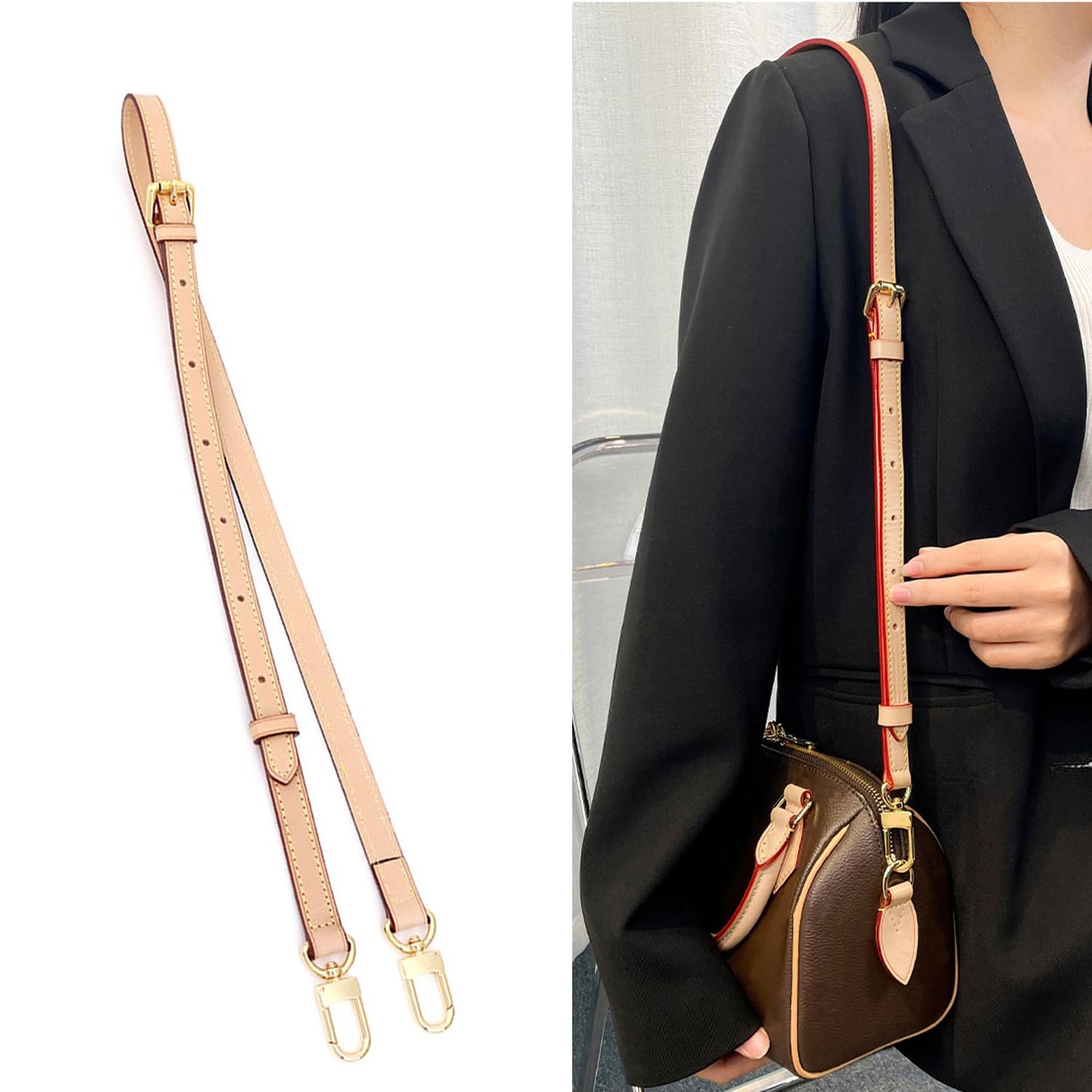 Vachetta Leather Crossbody Strap for SPEEDY L V Handbag Replacement Shoulder Strap（Length39-47 in *Width 0.59in）