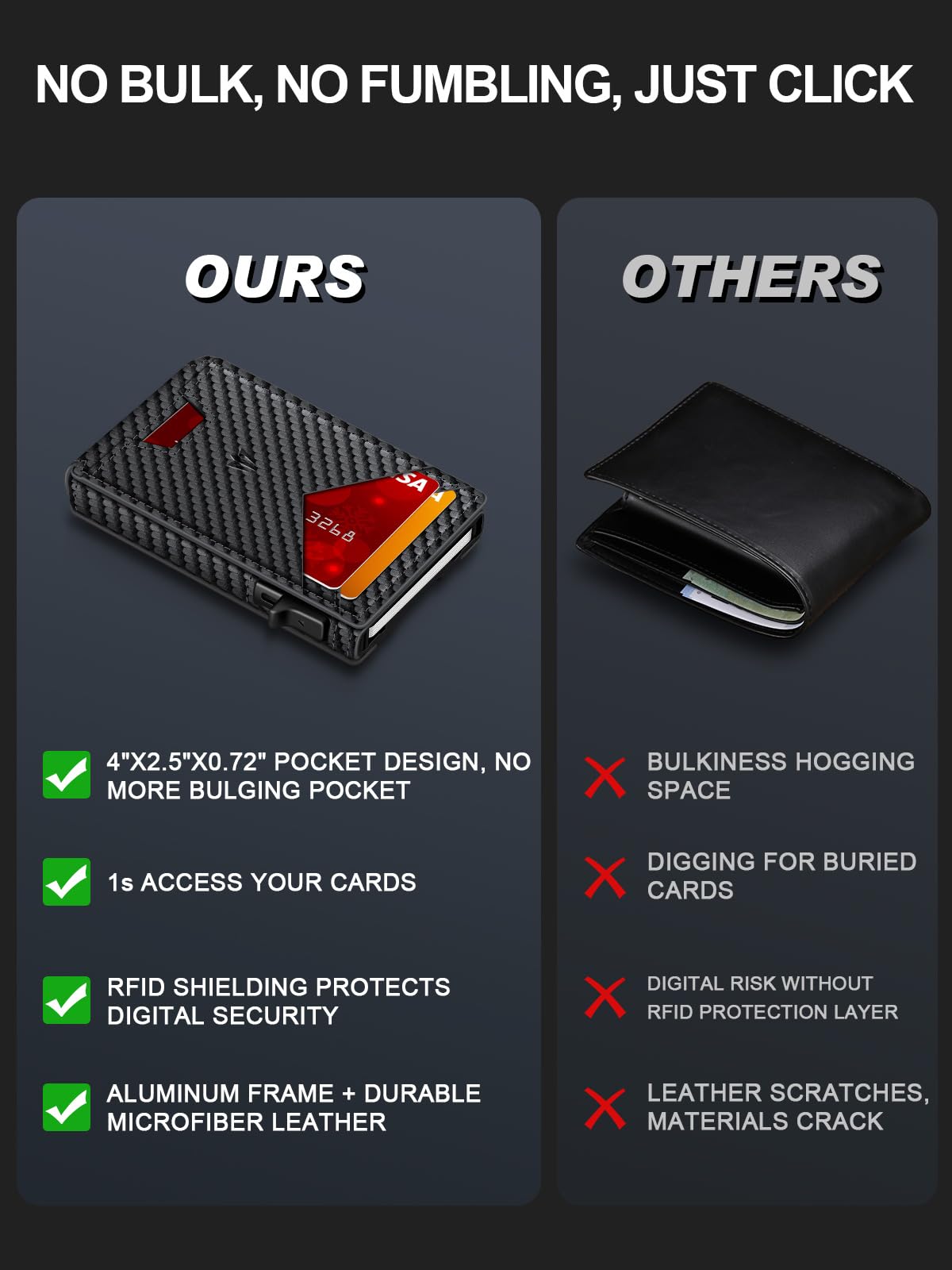 Wallet for Men, Slim Minimalist Wallet with Money Clip ＆ ID Window, RFID Blocking Pop Up Credit Card Holder, Smart Aluminum Mens Wallet Holds 9-13 Cards, Front Pocket Bifold, Birthday Gifts for Men