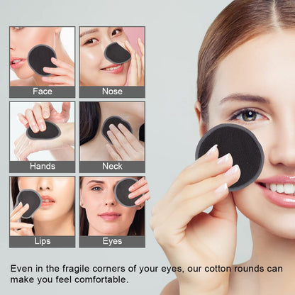 LOPHE Washable Make-Up Pads, Pack of 24 Cotton Pads, Reusable, Made of Bamboo Charcoal, Make-Up Nursing Pads with Laundry Bag, Cotton Pads, Sustainable Make-Up Wipes for Facial Cleansing (Grey)