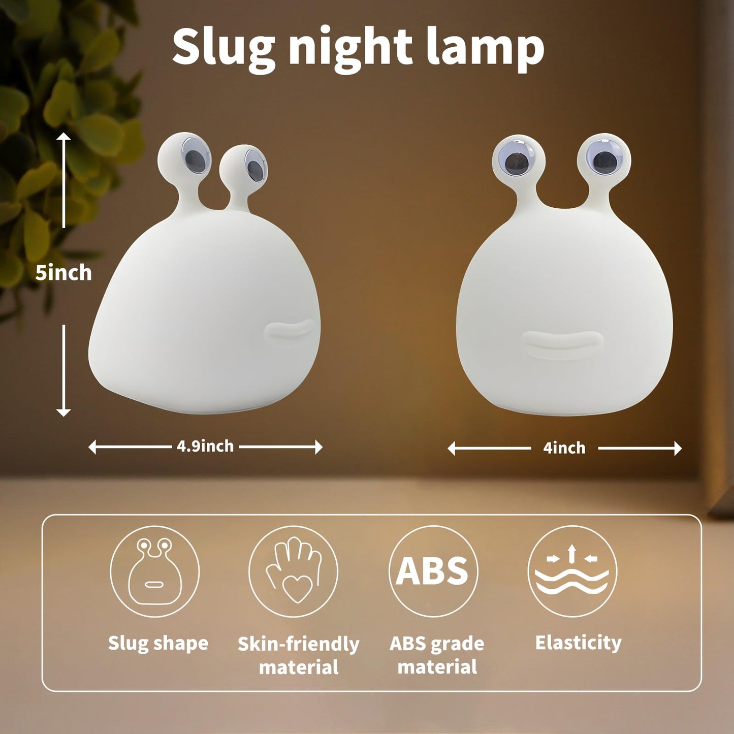Yesinaly Cute Slug Night Light - Funny Kid Night Light for Bedroom Decor, Touch Soft Silicone Lamp for Birthday Gifts Room Decorations