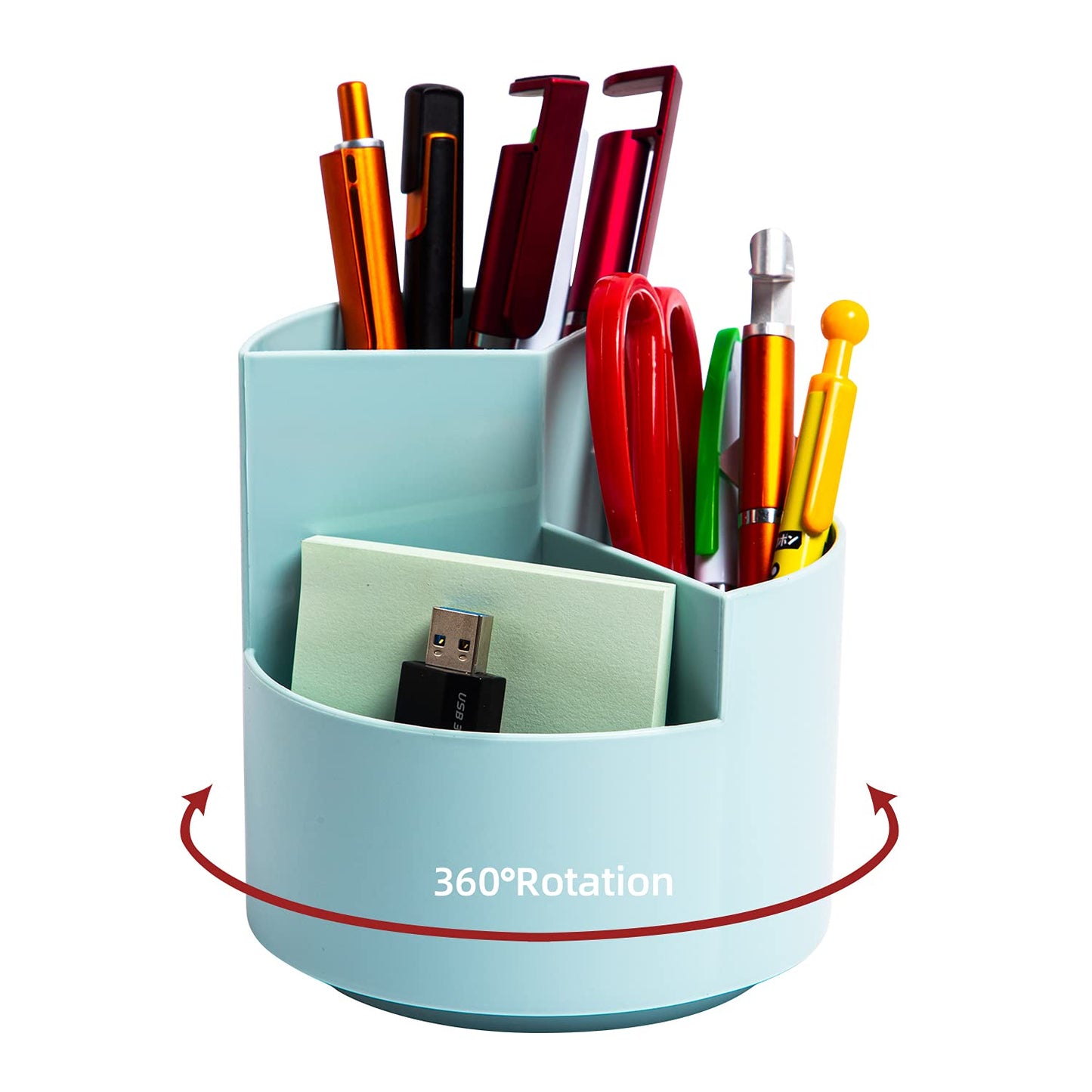 EDENMS Desk Pencil Pen Holder, 3-Slot 360 Spinning Desk Organizer, Cute Pencil Cup Pot for Office, School, Art Supply - Blue