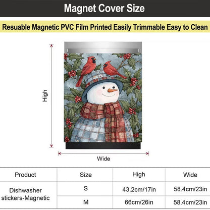 Snowman Dishwasher Magnet Cover - Holiday Kitchen Christmas Decorative, Cardinal Birds Magnetic Dishwasher Cover, Xmas Wreath Decal Dishwasher Magnetic Sticker, 23"x26"
