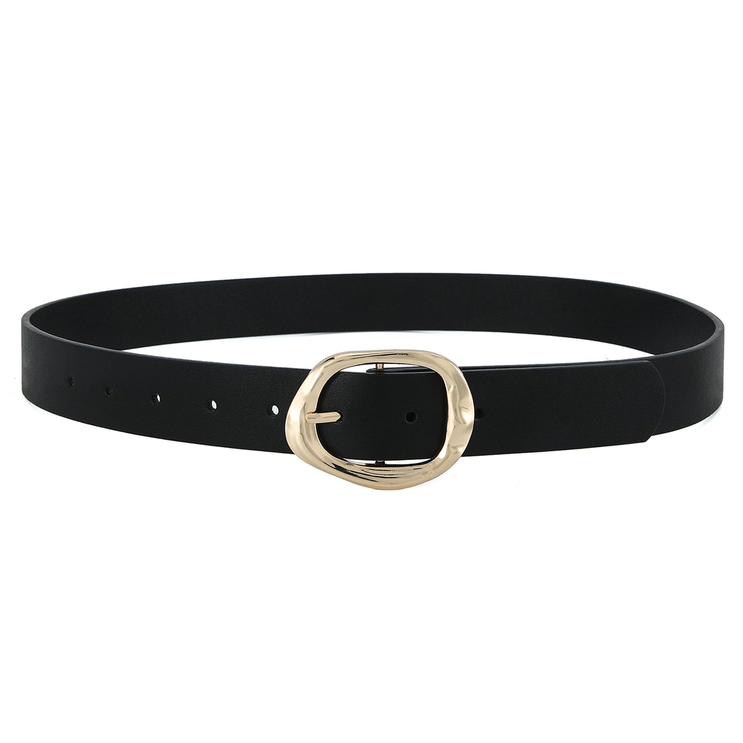 Earnda Black Leather Belts for Women Casual Fashion Waist Belt with Liquid Shapes Gold Buckle for Jeans Pants Dresses 1.18" Width Small
