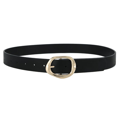 Earnda Black Leather Belts for Women Casual Fashion Waist Belt with Liquid Shapes Gold Buckle for Jeans Pants Dresses 1.18" Width Small