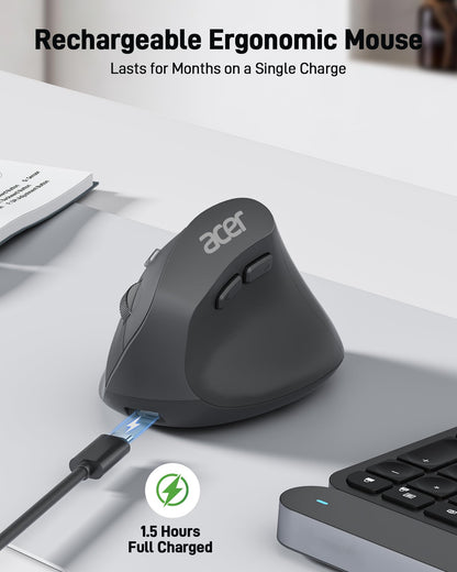 acer Wireless Mouse, 1200 DPI Computer Mouse for Laptop with 2.4GHz USB A Receiver, 5 Buttons Compatible for Windows, macOS, Android (Black)