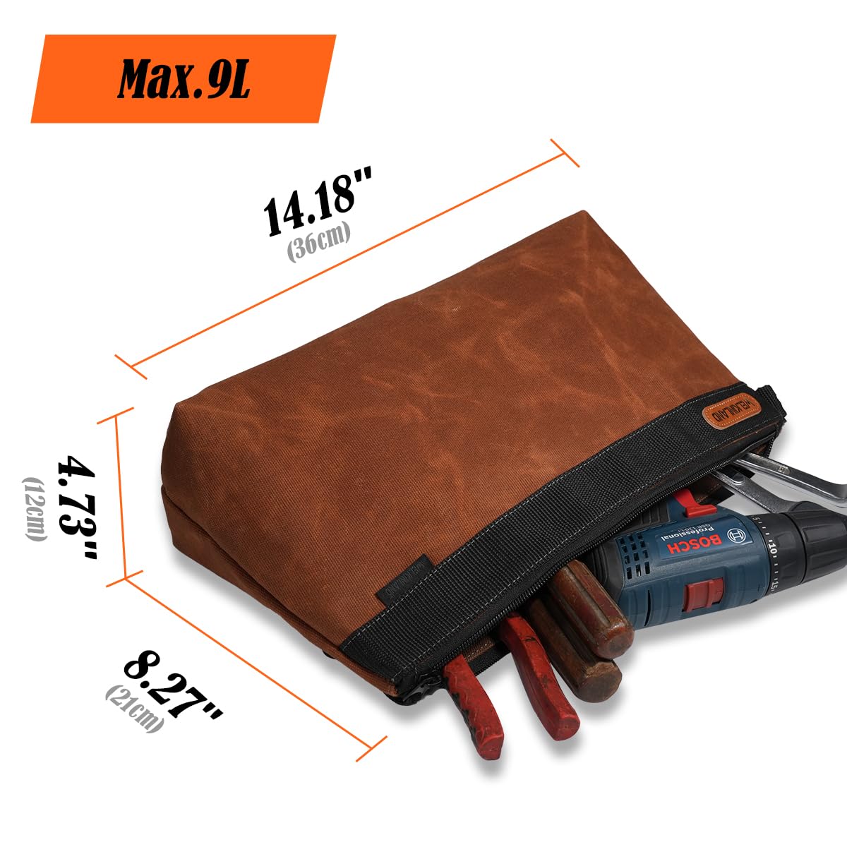 WELKINLAND 2-Pack Heavy-Duty Waxed Canvas Tool Pouches, 14-Inch Zippered Tool Organizer Pouches with Water-Resistant Coating and Durable Canvas Construction