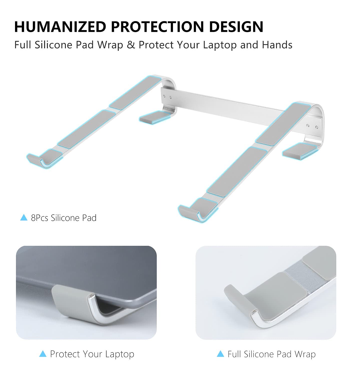 KYQEE Ventilated Laptop Stand for Desk, Ergonomic Aluminum Laptop Riser, Computer Stand for Laptop, Compatible with MacBook Air Pro, Dell, HP, More 11-17.3 Inches Notebook, Work from Home (Silver)