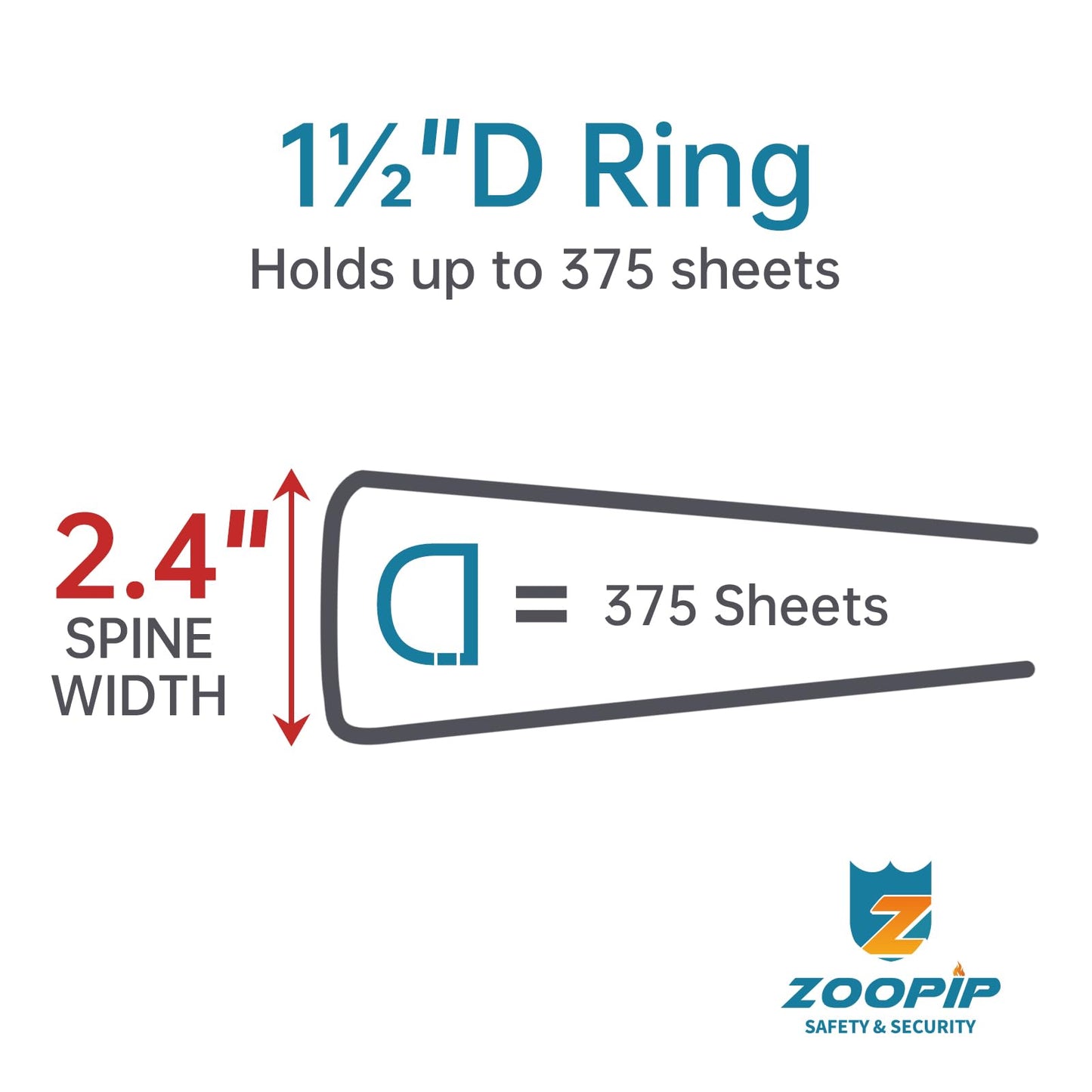 ZOOPIP Fireproof 3 Ring Binder with Zipper, 1.5 Inch D Rings Hold up 375 Sheets of 8.5" x 11" (A4), Compatible with Clear Page Protectors, Built-in Net and Pen Holder(Black, 1 Pcs)