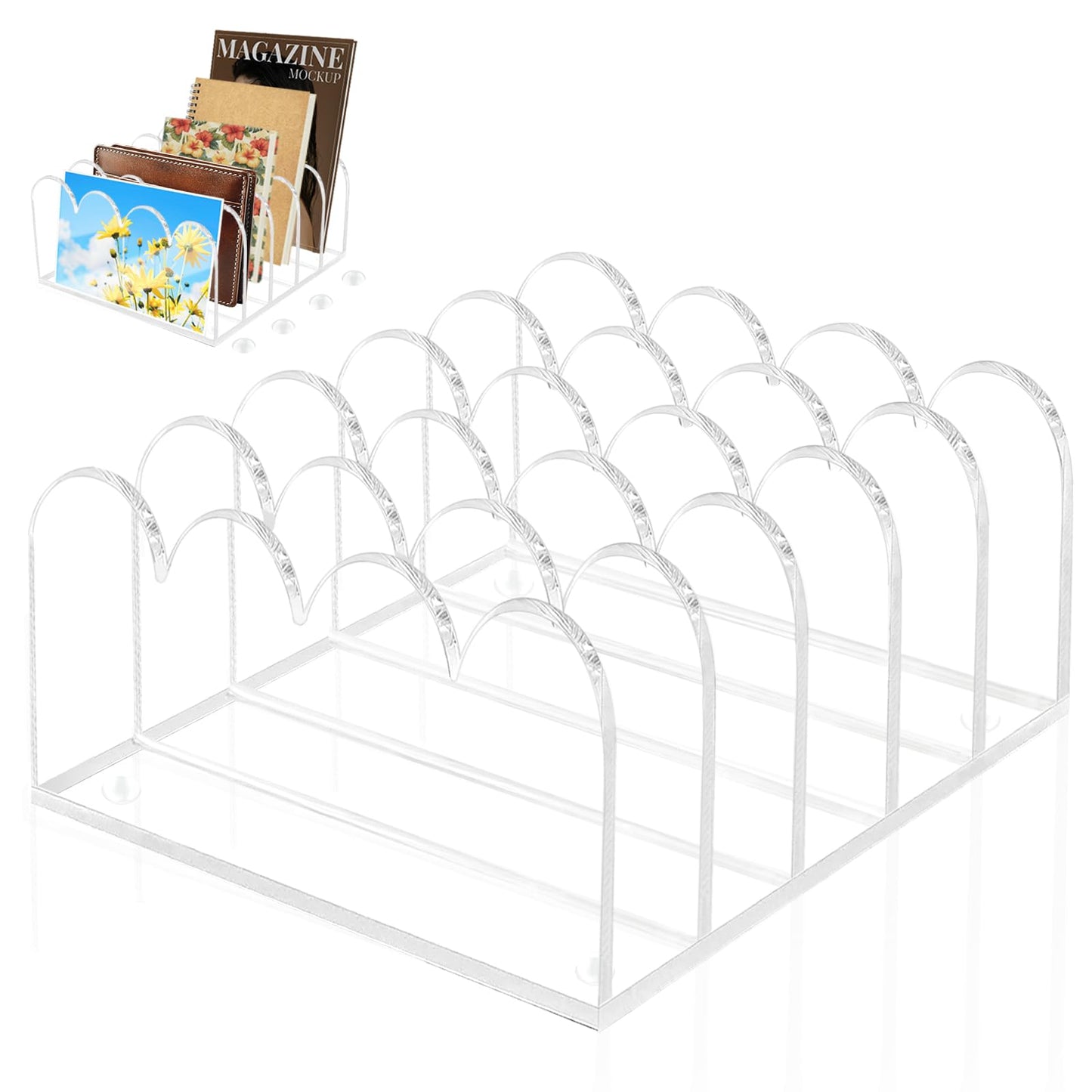 5-Slot Acrylic File Organizer for Desktop Clear Mail Holder Office Document Sorter Mails Storage 5 Compartments Multifunction Letter Folder Racks Holders for Office,Home, School Desk Organization