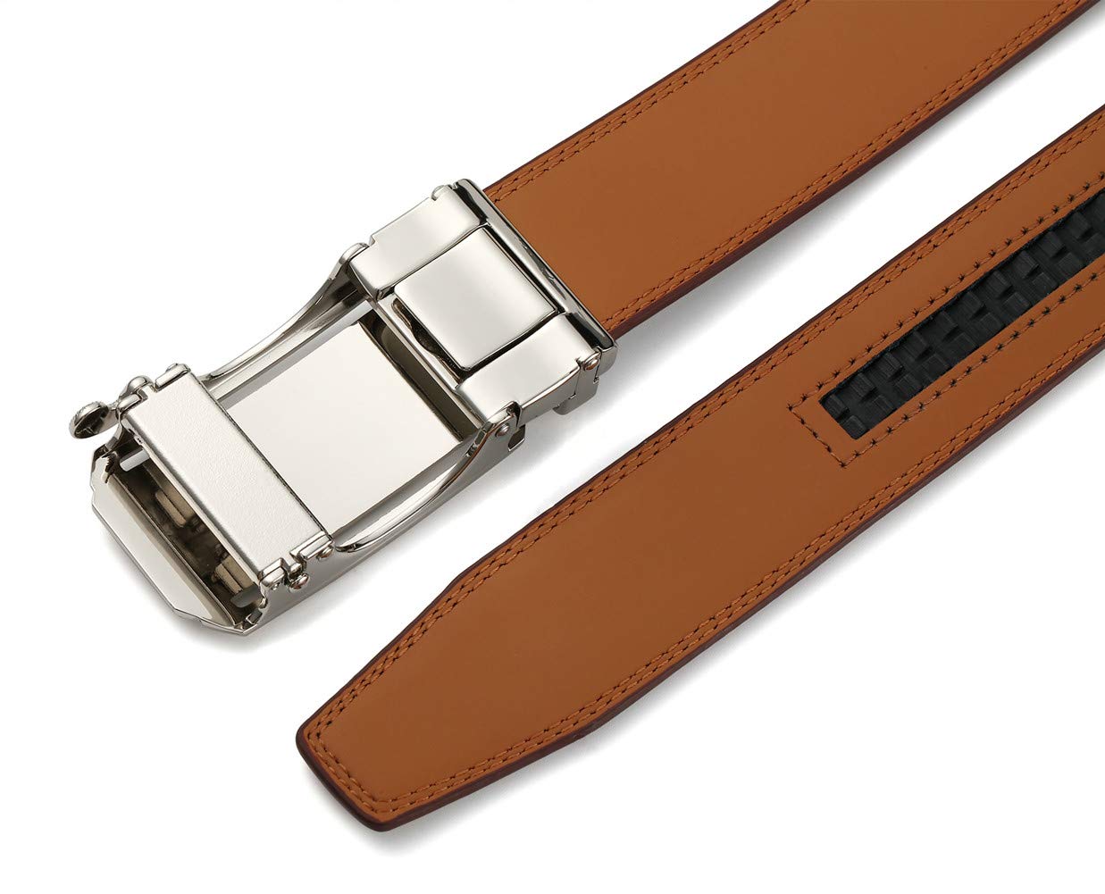 Lingli Men's Belt Ratchet Dress Belt with Automatic Buckle Brown/Black-Trim to Fit-35mm wide-0005-140-BROWN