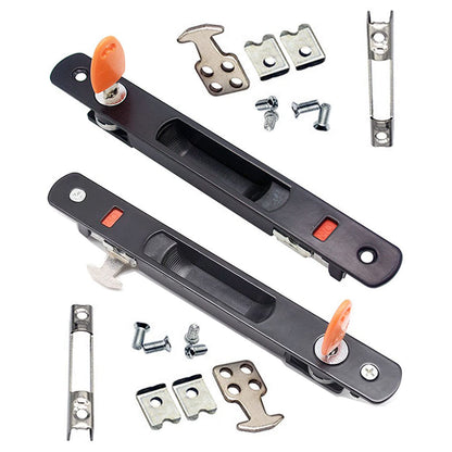 LINSHI Sliding Door Lock 2Pack Diecast Keyed Patio Sliding Door Handle Set for 1 in. to 1-1/8 in. Thick Sliding Glass Doors, Flush Mount, Keyed(Black)