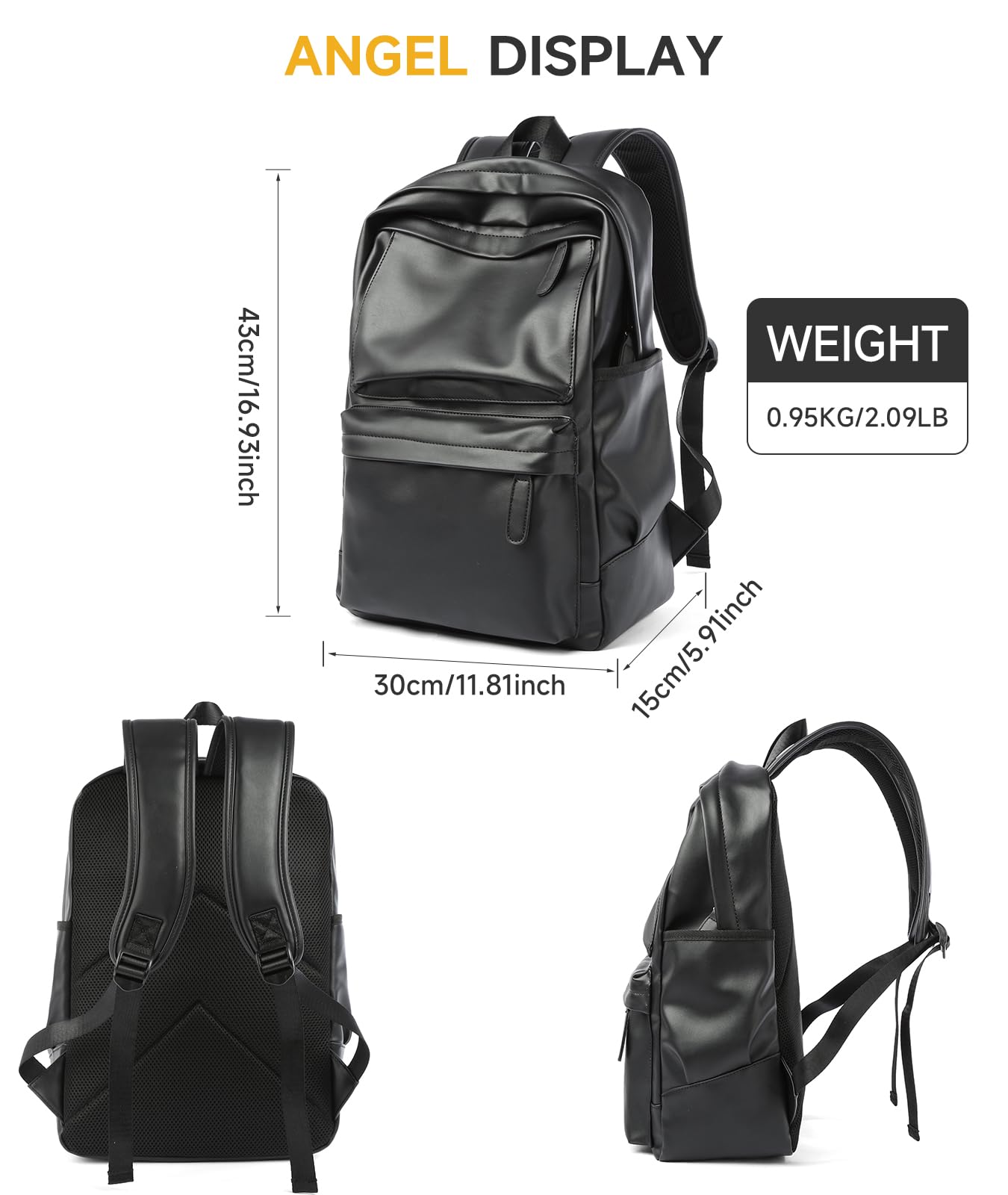 MOYYI Leather Laptop Backpack for Men Black Fit 15.6inch Laptop Backpack Simplify Rucksack Waterproof for Work Commute Casual Daypack