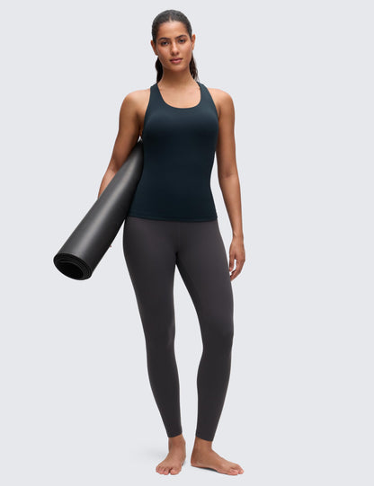 CRZ YOGA Butterluxe Workout Racerback Tank Tops for Women - Padded Athletic Spandex Yoga Shirts with Built in Bra True Navy Small