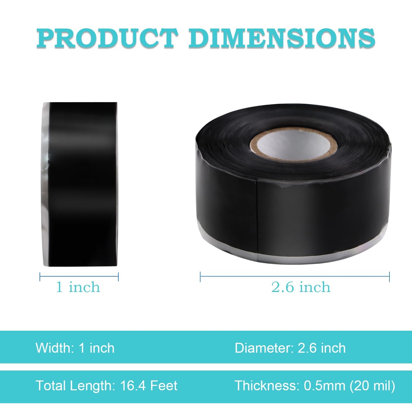 PackYard Self Fusing Silicone Tape 1 in x 16.4' Black Waterproof Rubber Leak Proof Sealing Silicone Rubber Self-amalgamating Tape for Emergency Hot and Cold Water Pipe Repairs and Tool Fixation