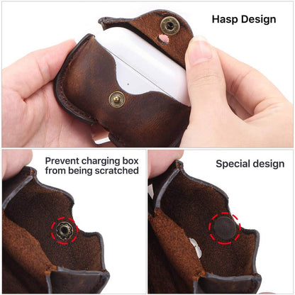 Hiram Airpods Pro Leather Case, Crazy Horse Cowhide Leather Portable Travel Case for Airpods Pro,Headphone Cases for AirPods Pro Charging Case(Coffee)