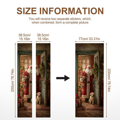 Santa and Puppy Christmas Door Mural Peel and Stick - Festive Golden Retriever Holiday Scene, Decorative Self-Adhesive Door Decals for Indoor Decor, 30.31 x 78.74 Inch
