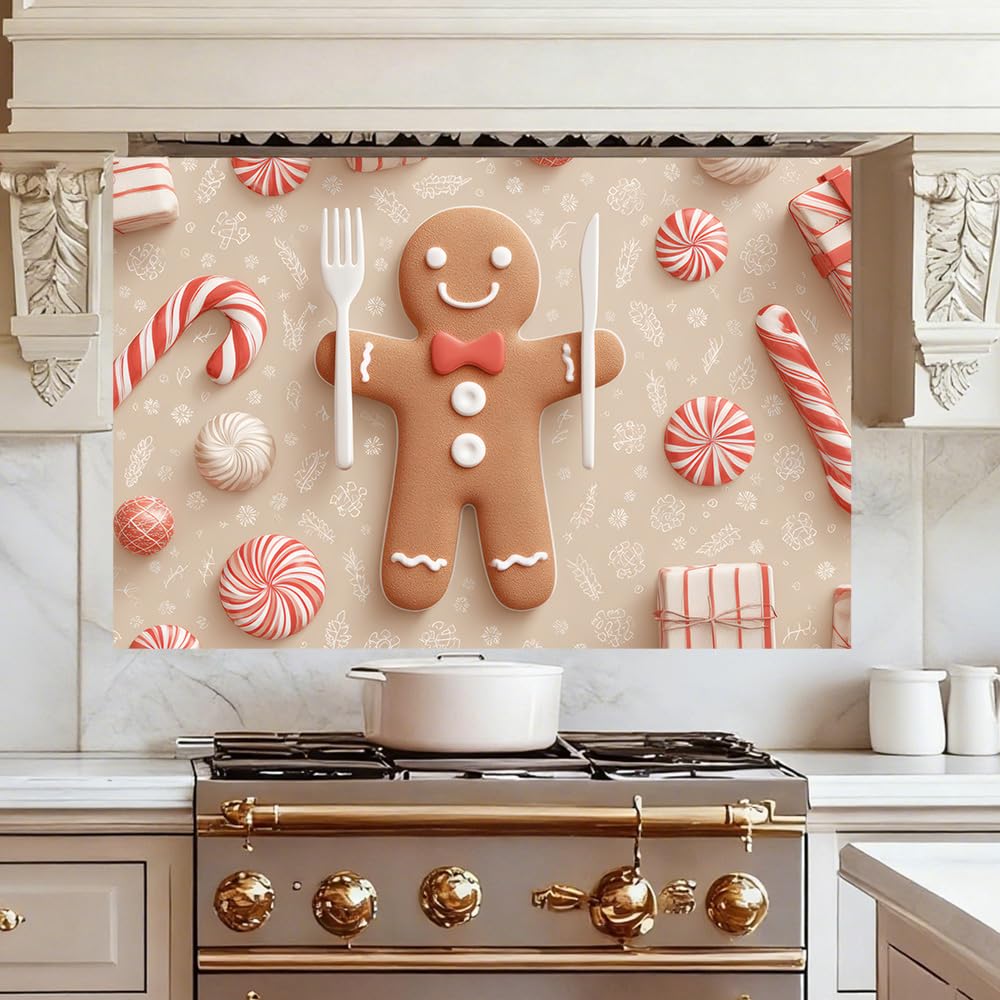 WDESYADMS Wall Decals 35.5x23.6 Inch Christmas Gingerbread Man Peel and Stick Wall Decals with Candy Canes Peppermint Sweets and Gifts Removable Wall Sticker for Holiday Bedroom Living Room Decor