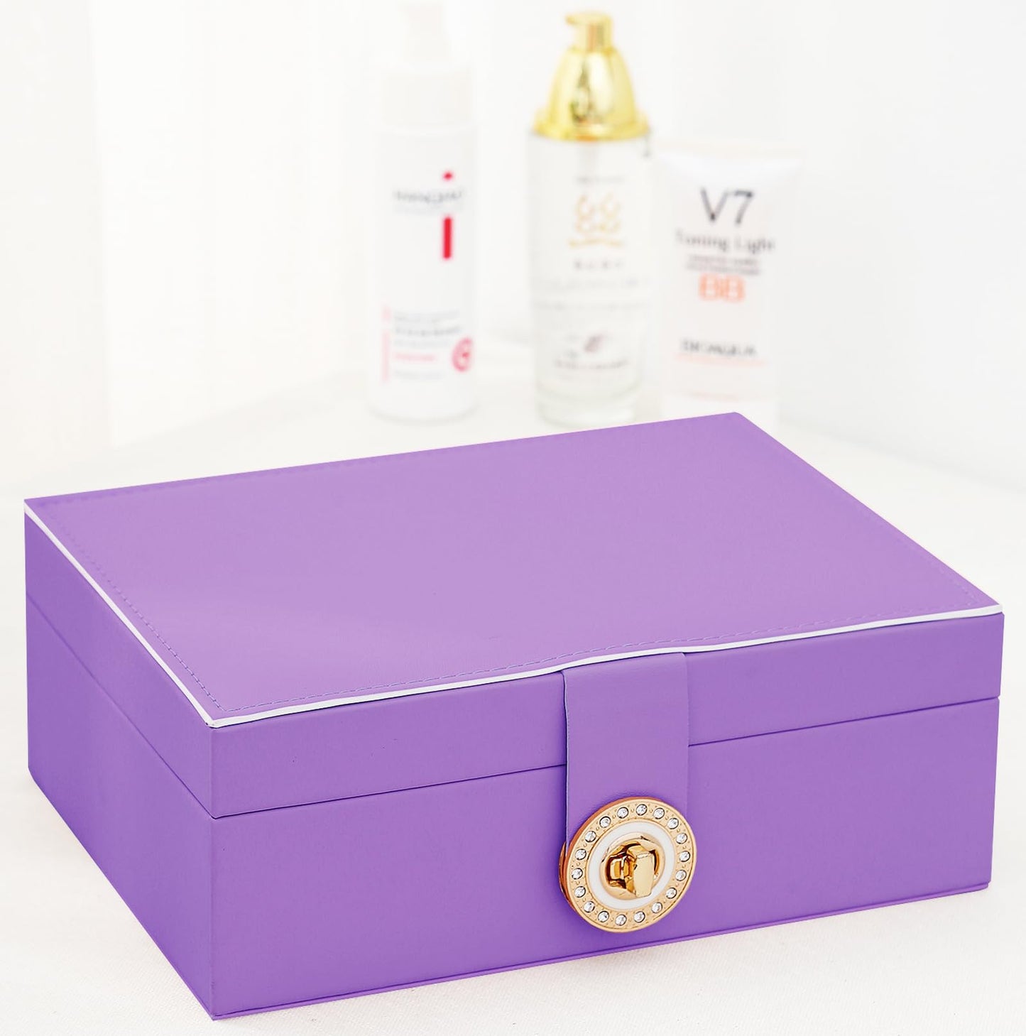 Earrings Jewelry Box for Girls, Large Capacity Jewelry Organizer with 40-Pair Earring Board, 2-Layer Leather Jewelry Storage Box for Necklaces Rings Bracelets with Removable Tray(Gift Idea),Purple