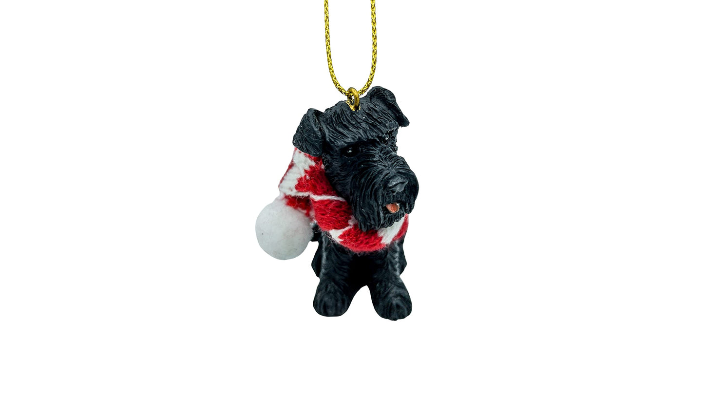 December Pets Miniature Black Schnauzer Dog Christmas Tree Ornament with Candy Cane Scarf