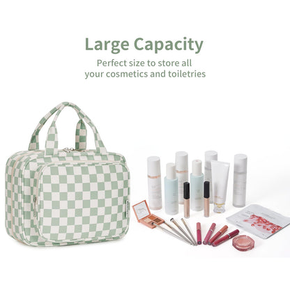 Narwey Hanging Toiletry Bag for Women Travel Checkered Makeup Bag Organizer Toiletries Bag for Travel Size Essentials Accessories Cosmetics (Mint Green Checkerboard (Medium))