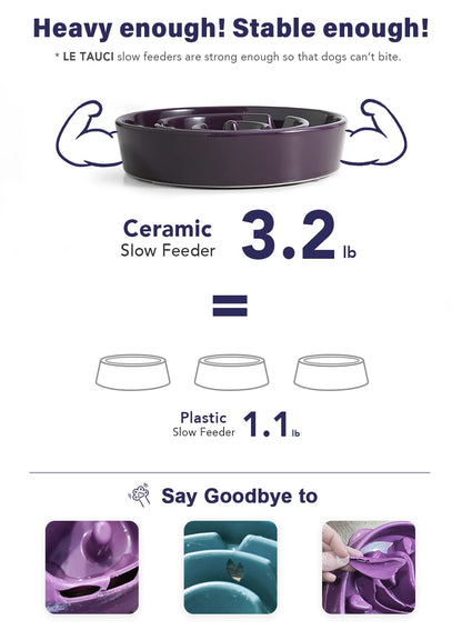 LE TAUCI Dog Bowls Slow Feeder Ceramic, 1.5 Cup Slow Feeding Bowl for Small and Medium Breed, Puzzle Dog Food Bowl for Fast Eater, Maze Purple