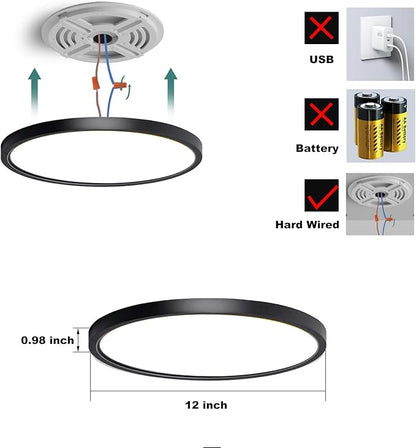 12 Inch Motion Sensor Ceiling Light Indoor,Motion Sensor Fixture Indoor for Closet Hallway Laundry Porch Pantry, Hard Wired Sensor Ceiling Light Black