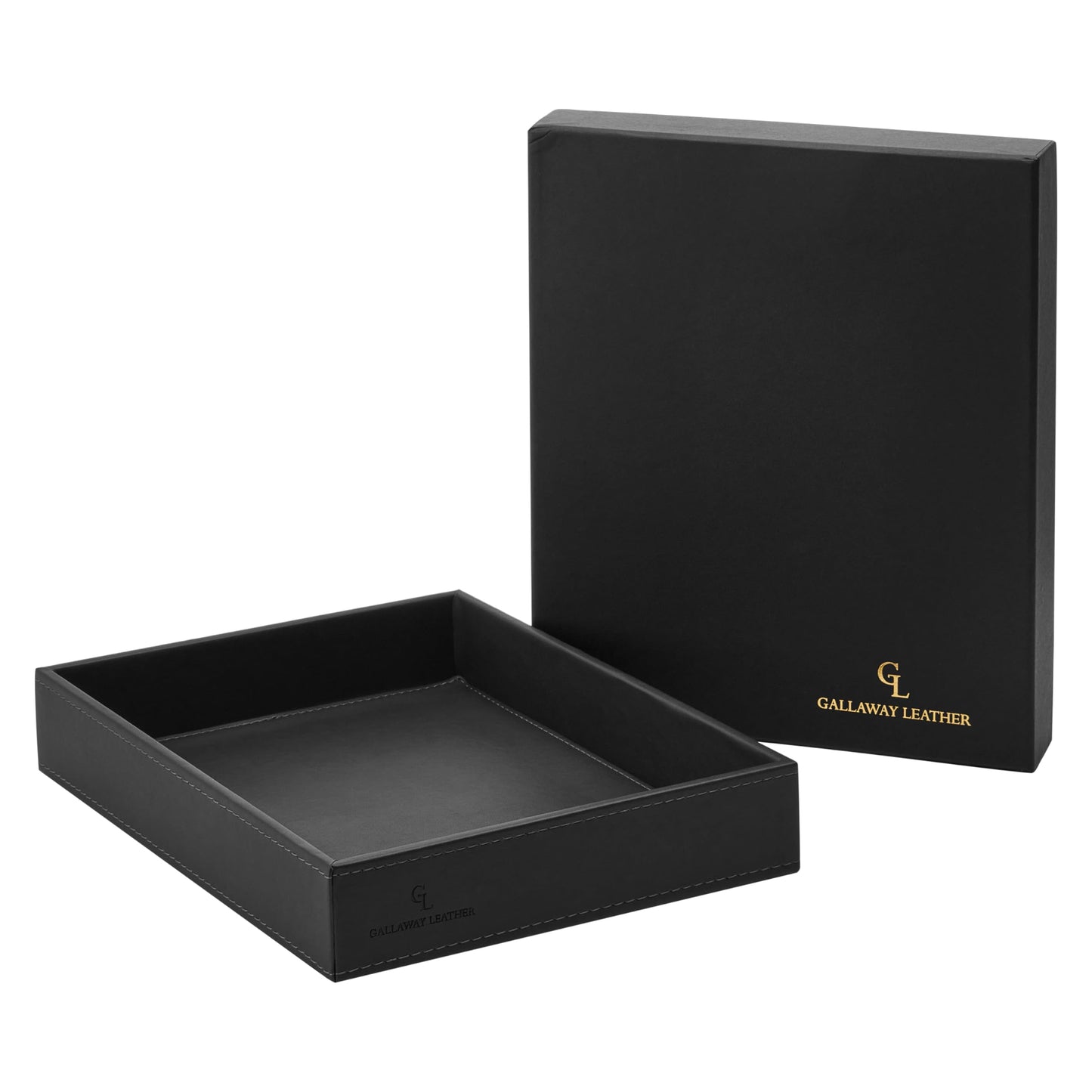 GALLAWAY LEATHER Valet Tray for Men - Nightstand Organizer EDC Tray for Wallet and Keys - Dresser Leather Catchall Dump Key Tray - Bedside Table Tray Organizer Key Bowl for Entryway Table (Black)
