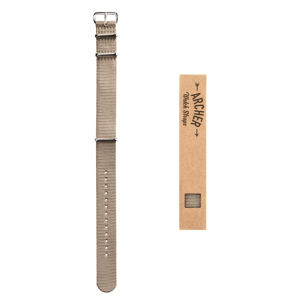 Archer Watch Straps - Classic Military Style Nylon Watch Bands (Khaki, 22mm)