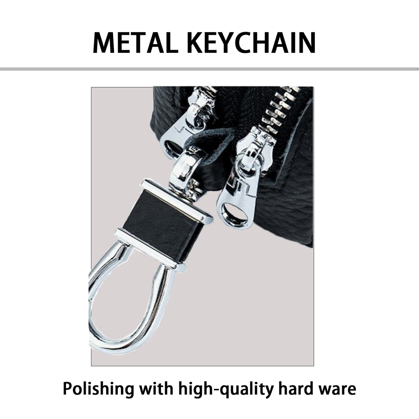 DTSFHTDAL Leather Car Key Wallet Case, Multi Functional First Layer Cowhide Key Bag Double Zipper Keychain Wallet Double Zip Key Bag for Keys (Black)